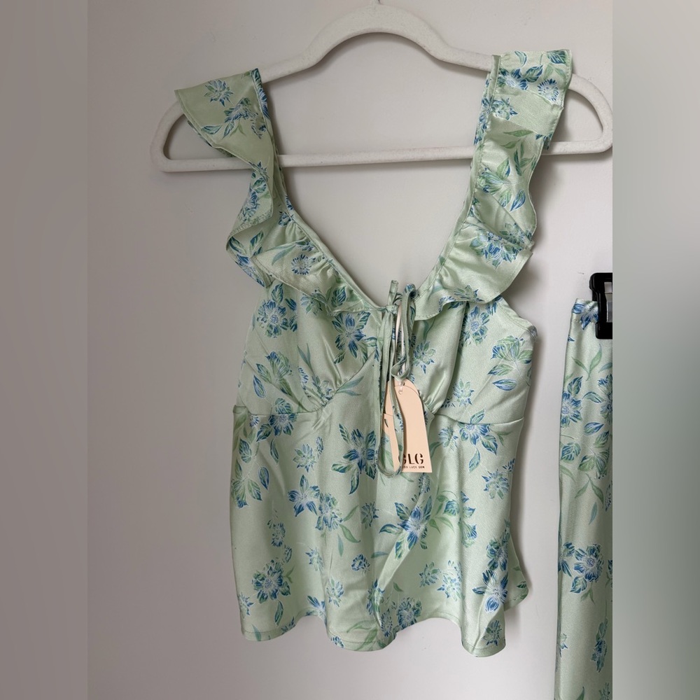 Good Luck Gem Green Floral Ruffle tank
Top and Midi slip Skirt two piece set - Picture 4 of 8